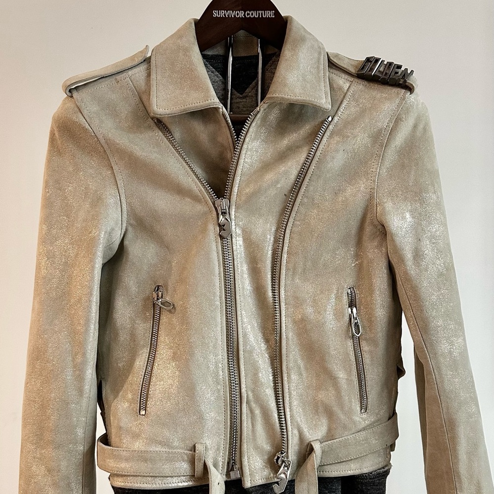 Golden Goose Tan Leather Jacket Vintage Motorcycle Style